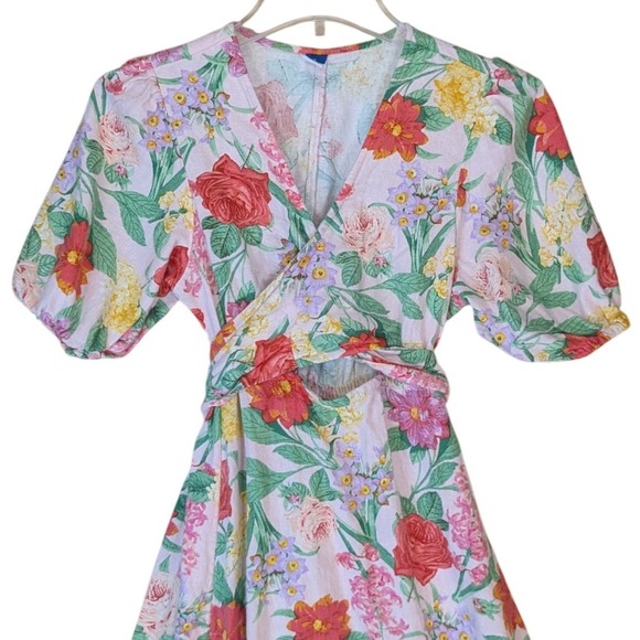 Old Navy Womens Floral Linen Blend Wrap Maxi Dress Cottagecore Small Puff Sleeve - Picture 4 of 7